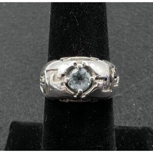 Vintage Kabana Blue Topaz Ring – 925 Sterling Silver Carved Band – Size 6.75